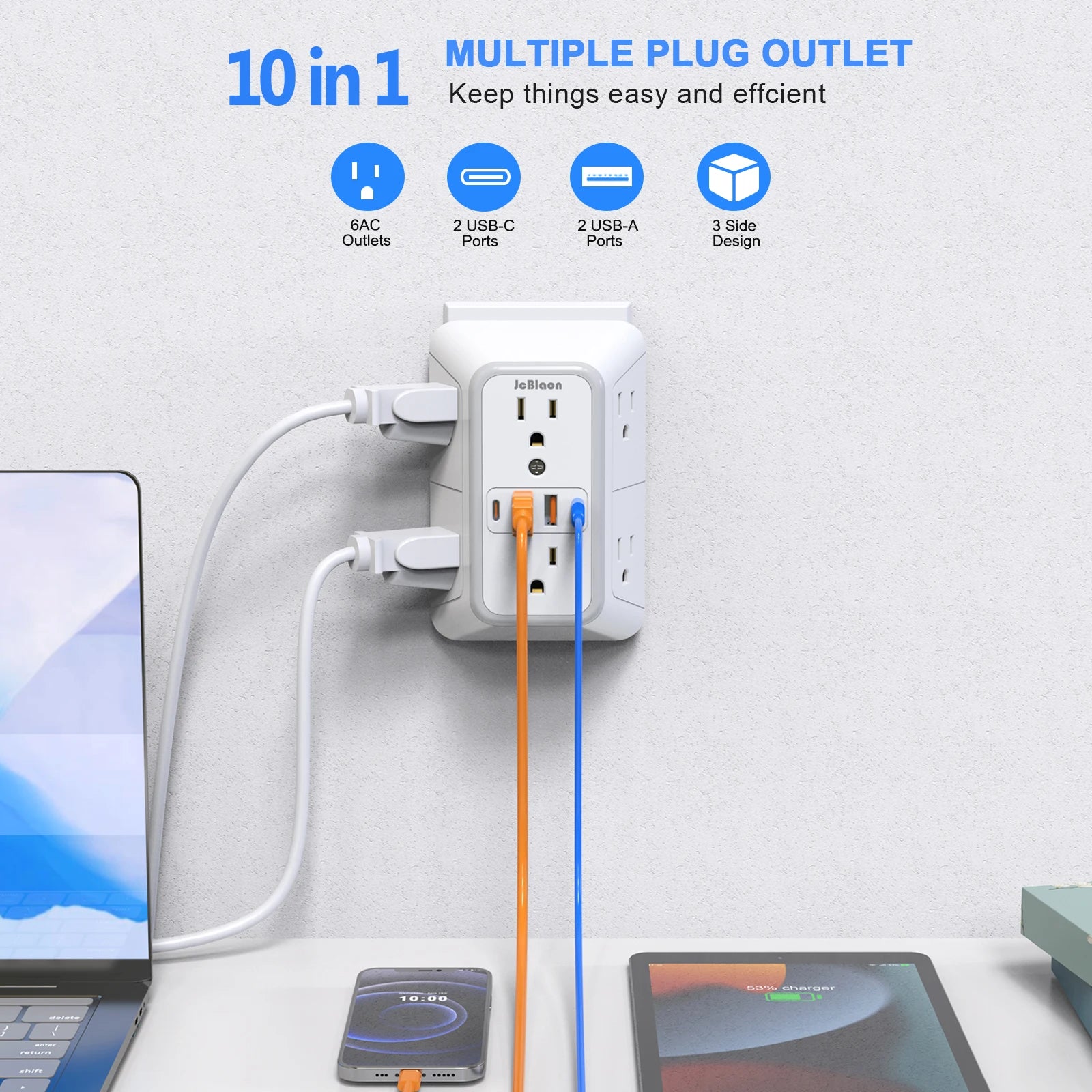 US Multi Wall Socket with 6 AC Outlets 4 USB Port